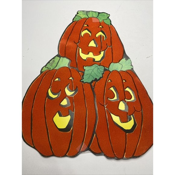 Vintage Halloween Decorations Cardstock Decor Pumpkin Two Sided Velvet - Picture 5 of 7